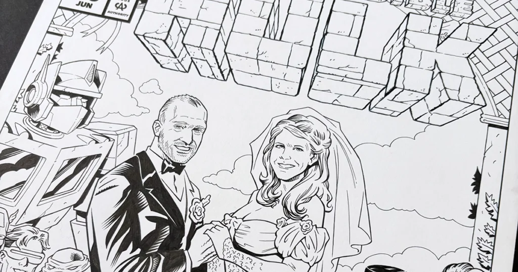 Custom comic book wedding gift inspired by Hulk #418 featuring a personalized wedding comic book cover commission
